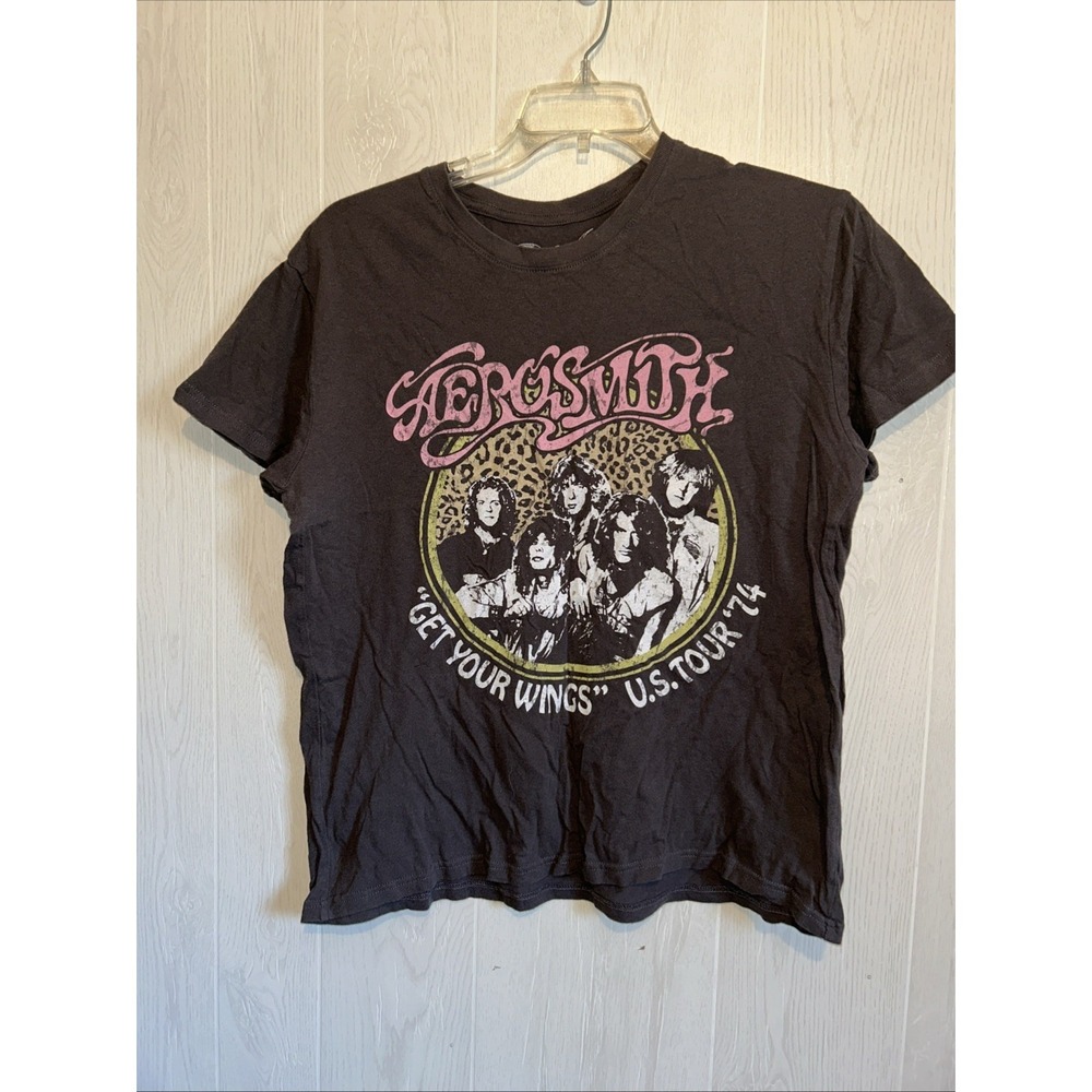 aerosmith‎ t shirt Gray Cheetah Print Short Sleeve Large